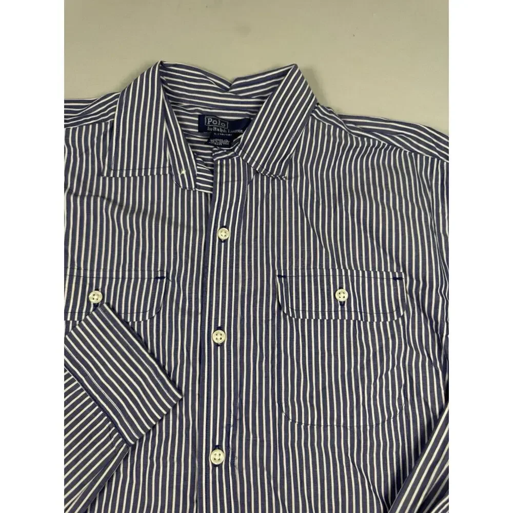 Polo Ralph Lauren Boys Striped Button Shirt Youth L 16-18 Blue White
